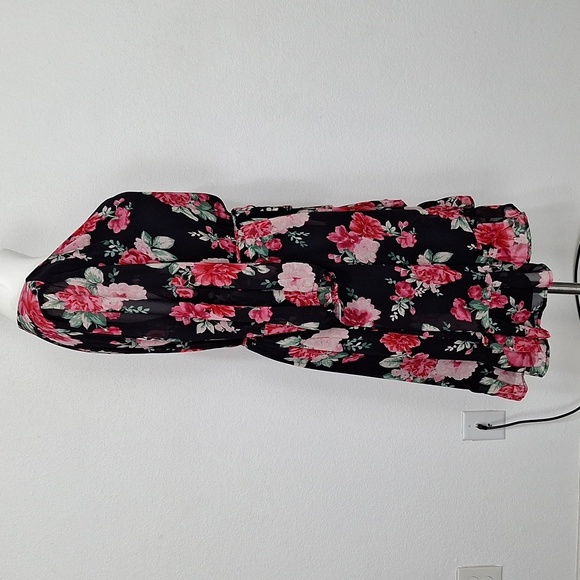 Floral NEW Black Red, Pink Wrap Ruffle Hem Flowy Boho Skater Dress Plus Size 3X - Picture 11 of 16